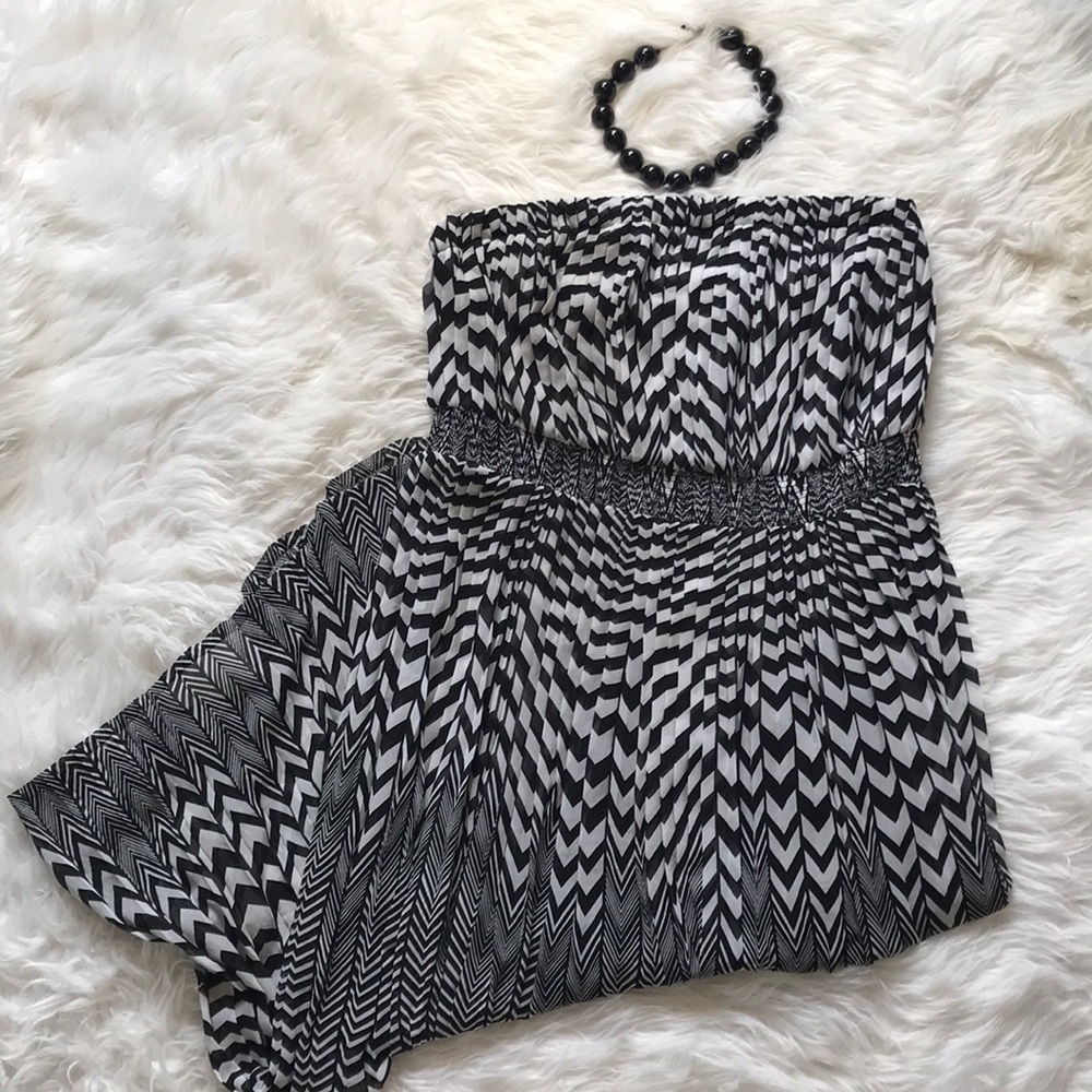 Lane Bryant Black and White Strapless Chevron Dress